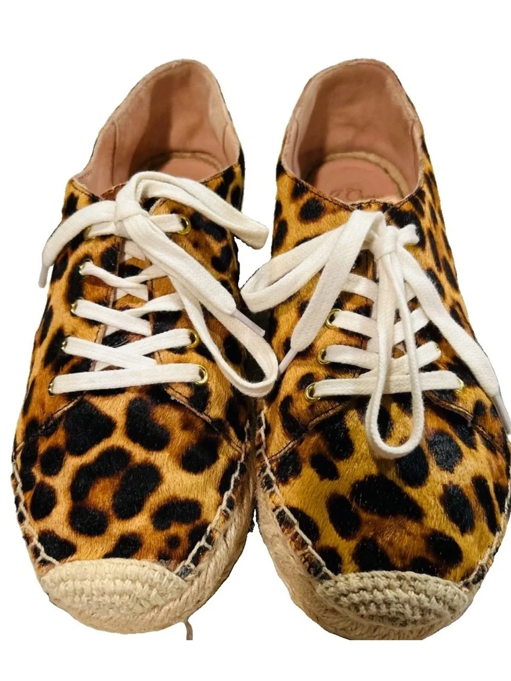 J.Crew Leopard Calf Hair Lace Up Espadrille Sneakers Size 6.5 Style L6445 Safari
